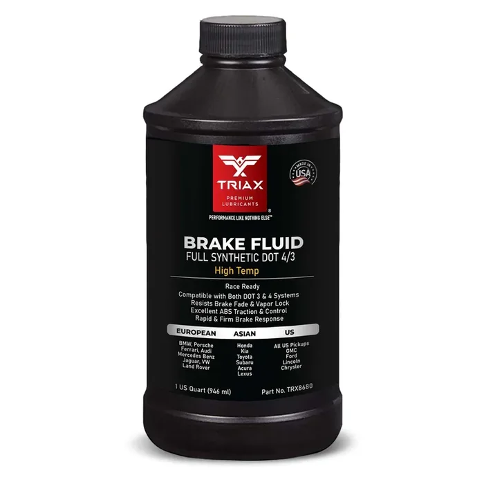 Triax Brake Fluid Dot 3&4 – Full Synthetic, High Temp, Heavy Duty, All-Vehicle, Race Ready – European, Asian, & Us Vehicles – Resists Brake Fade & Vapor Lock, Abs Traction & Control (1 Quart)