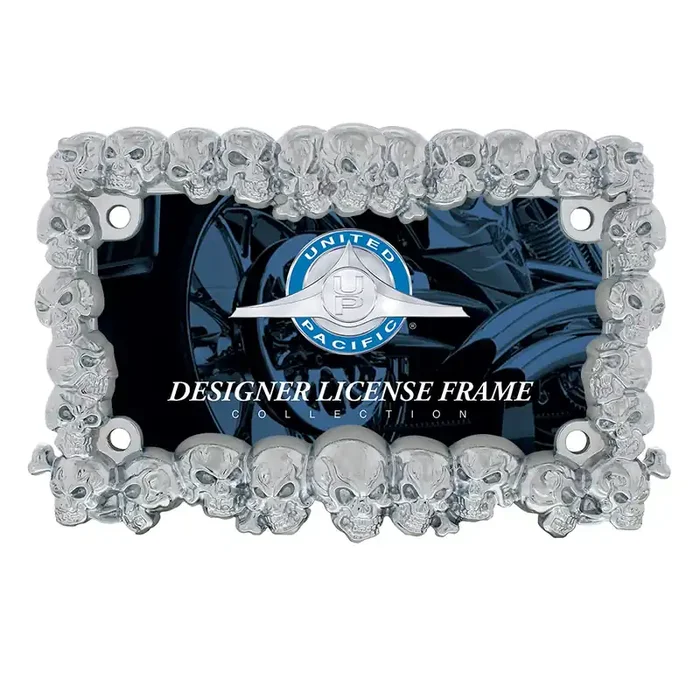 United Pacific 50065 Chrome Skull Motorcycle License Plate Frame, Fits U.S. Motorcycle Plates – One Unit