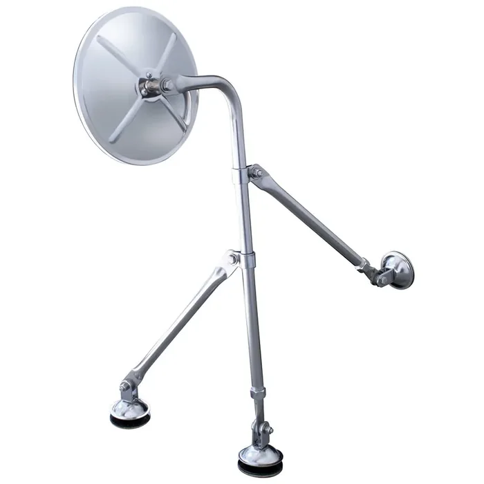 United Pacific 60036 Stainless Steel Tripod Fender Mirror Mount 8 Round Convex Mirror, Chrome Plated, Adjustable Legs, Wide