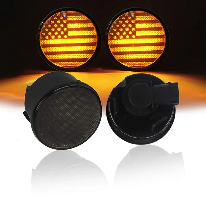 V8 God Turn Signal Front Lights Smoked Amber Led Indicator Blinker For Jeep Wrangler Jk & Unlimited 2007-2018 – Us Flag