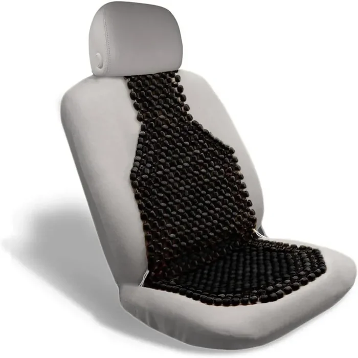 Vaygway Beaded Seat Cushion Car Driver Seat Cover With Durable & Double Strung Natural Wood Beads- Cooling Comfort Ventilated Massaging Support Cushion For Auto Cars (1 Pack Black)