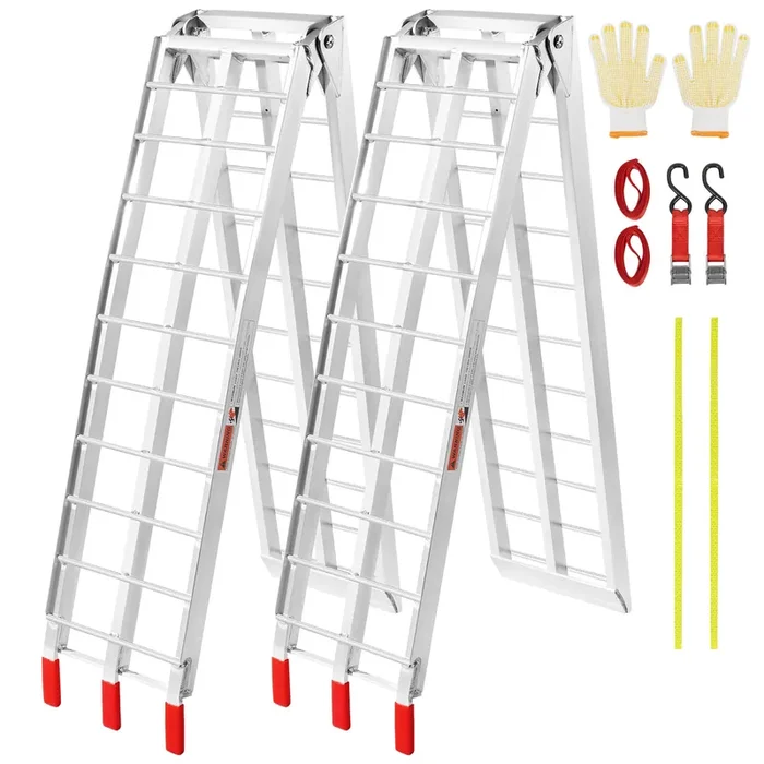 Vevor 7.5Ft Aluminum Ramps, 1500 Lbs Folding Loading Ramps (2 Pcs Set) For Pickup Trucks Bed, Trailers Ramp With Load Straps For Dirt Bike, Utv, Atv, Trucks, Lawn Mowers, Cargo Trailer, 89‘ L X 12‘ W