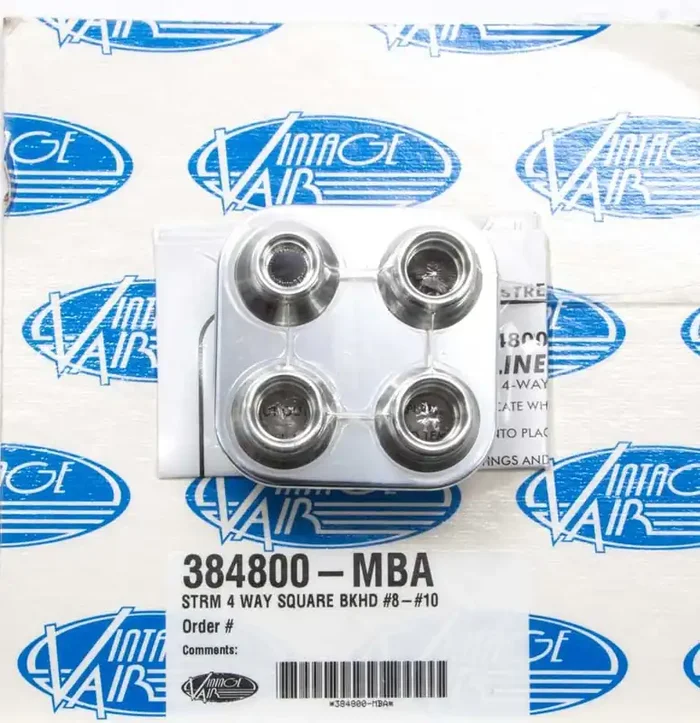 VINTAGE AIR 4 Way Square Bulkhead 8 and 10 O-Ring 384800-MBA