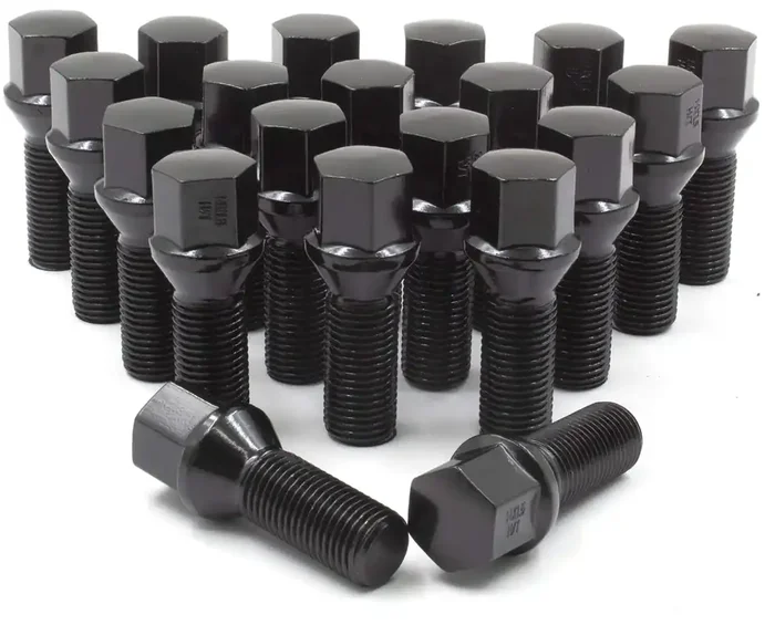 Wheel Accessories Parts 20 Pcs M14 X 1.5 14 X 1.5 Thread Acorn Seat Lug Bolt 17Mm Hex 28Mm Thread Length Black Fits Bmw 2002-08
