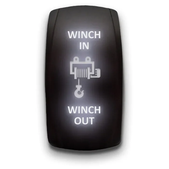Winch In Winch Out – White – Laser Etched Toggle Switch 7-Pin Momentary Switch Waterproof Black Shell/On-Off-On Dpdt Illuminated Rocker Switch For Auto Truck Boat Marine – 20A 12V/10A 24V