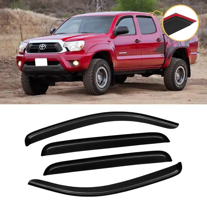 Window Visor For 2005-2015 Toyota Tacoma, Out-Channel Rain Guards Shields Vent Shade Deflector Wind Dark Smoke Ventshade Ventvis
