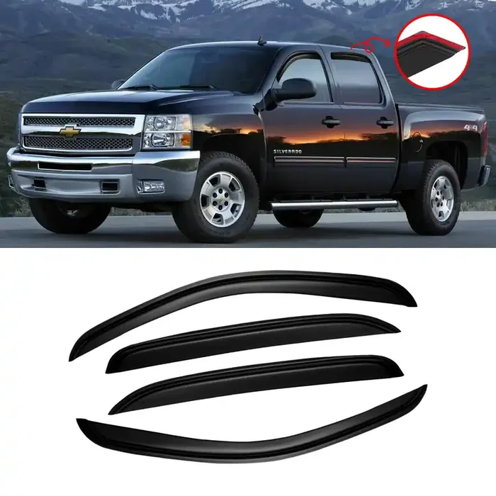 Window Visor For 2007-2013 Chevy Silverado 1500/ Gmc Sierra 1500/ Avalanche/Suburban Crew Cab, Rain Guards Vent Shade Deflector