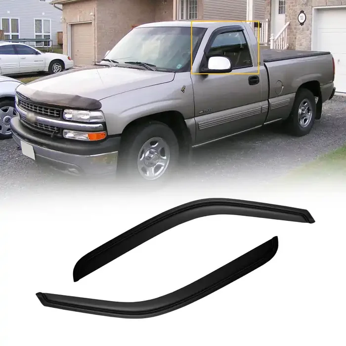 Window Visors For 1999-2006 Chevy Silverado & Sierra 1500/2500, Rain Guards Vent Shield Shade Deflector Dark Smoke 2001-2006 Sil