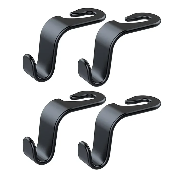 Wislter 4 Pack Car Seat Headrest Hook Car Purse Hook For All Vehicle Car Handbag Clothes Coats Grocery Bags, Black