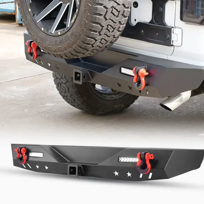 Wolfstorm Rear Bumper Compatible With 2018 2019 2020 2021 2022 2023 Jeep Wrangler Jl 2-Doors & 4-Doors, Full Width Jl Rear Bumper W/ 2 Led Lights, 2 D-Ring Shackles, Tow Hook & 2‘‘ Hitch Receiver