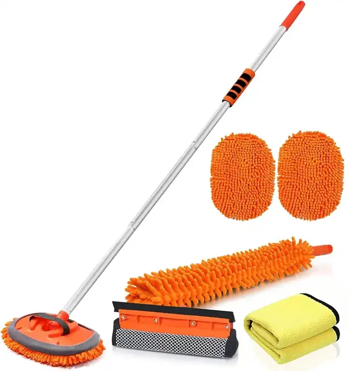 Wontolf 62‘‘ Car Wash Brush With Long Handle Chenille Microfiber Car Wash Mop Car Washing Brush Cleaning Kit Windshield Window S