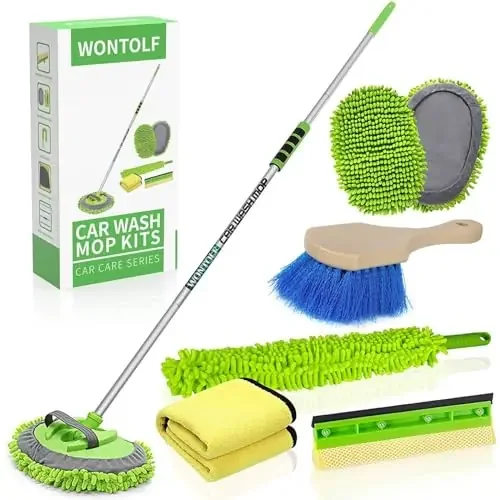 Wontolf 62‘‘ Car Wash Brush With Long Handle Chenille Microfiber Car Wash Mop Mitt Wheel Brush Car Cleaning Kit Windshield Windo