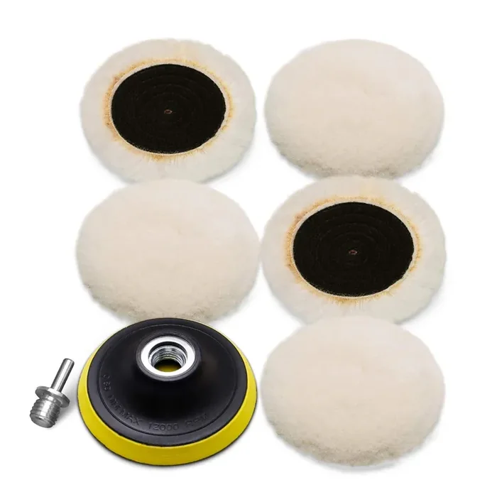 Wool Cutting Pad, Wool Buffing Polishing Pad Set, Spta 7Pcs 3Inch (80Mm) Wool Buffing Wheel For Drill Lambs Wool Hook And Loop F