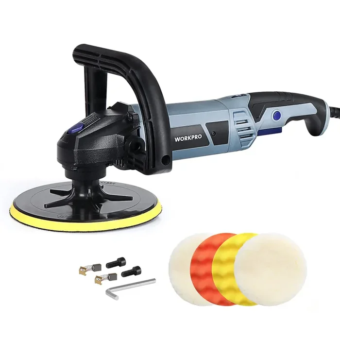 Workpro Buffer Polisher – 7-Inch Car Buffer Waxer With 4 Buffing And Polishing Pads, 6 Variable Speed 1000-3800 Rpm, Detachable