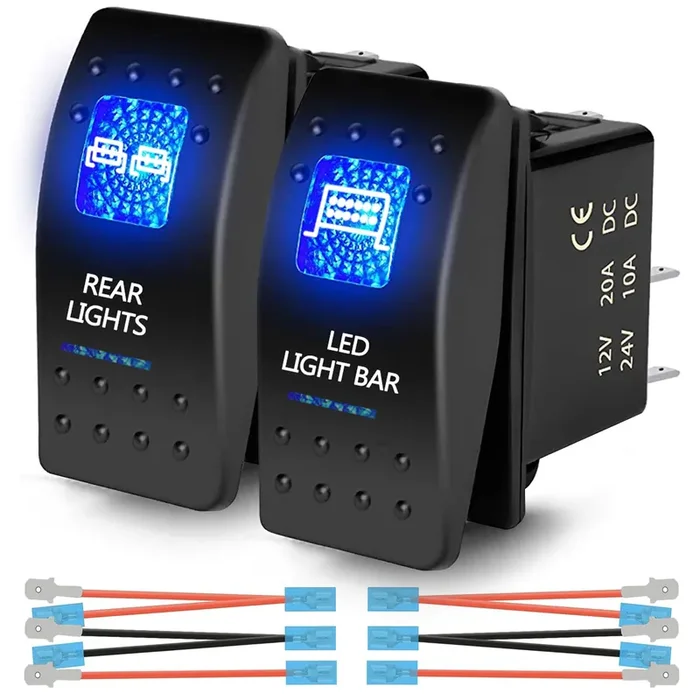 Xislet 3-Pin/Blue Utv Led Rocker Switches Compatible With Polaris Rzr Ranger 570-1000 Xp Sxs Maverick X3 Pioneer Atv Golf Cart Rear Light Toggle Switch – With Jumper Wire