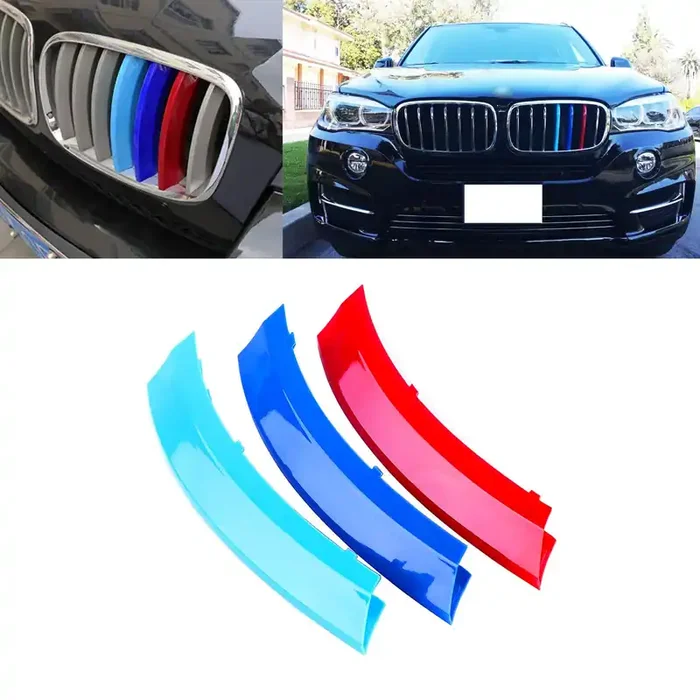 Xotic Tech M-Colored Tri Grille Insert Trims Strips, Front Center Kidney Grilles Compatible With Bmw E70 X5 2007-2013, E71 X6 2008-2012 (7 Beam Bars)
