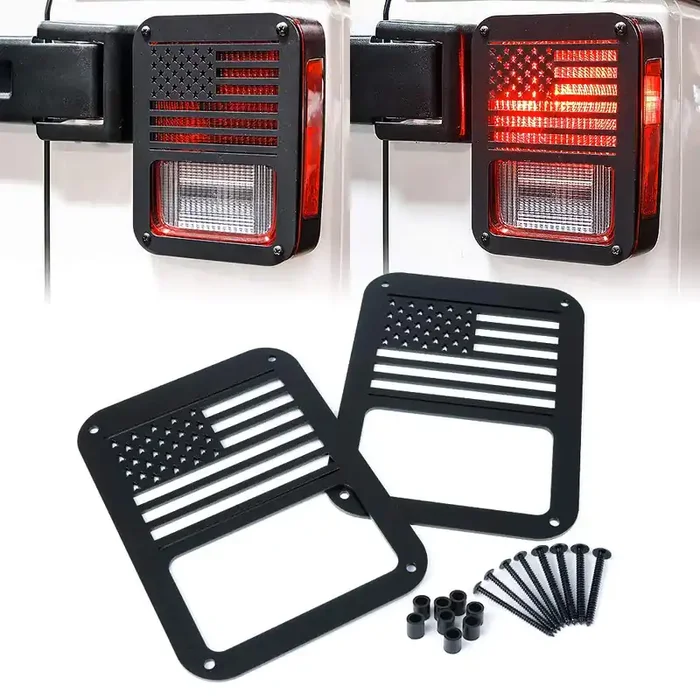 Xprite Aluminum Alloy American Us Flag Tail Light Covers Guards Protectors Compatible With 2007-2018 Jeep Wrangler Jk Unlimit