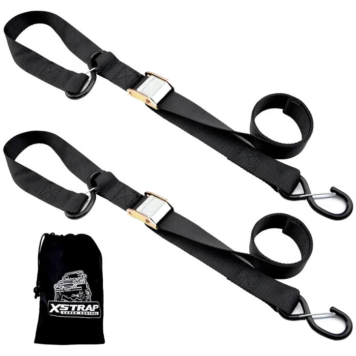 Xstrap Standard Motorcycle Tie Down Straps (2 Pack) 3,000Lb Break Strength, 1.5 In X 8Ft Heavy-Duty Cambuckle Tie Down Set With S Hook And Soft Loops, Black