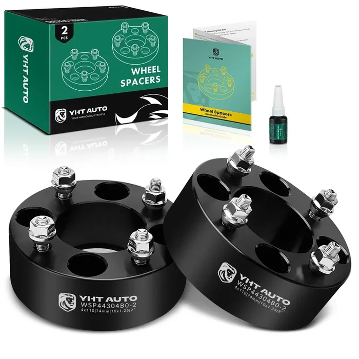 Yhtauto 4X110Mm Wheel Spacers 2 Inch Fits Honda, Suzuki, Can-Am, Bombardier, Kawasaki, Yamaha Model, Grizzly, King Quad, Foreman Tire Spacers W/ M10X1.25 Studs, 74Mm Hub Bore 4 Lug 2Pcs Black Adapters