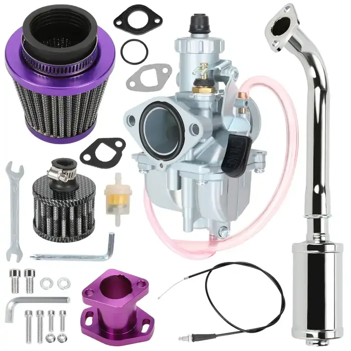 YOXUFA 212cc Racing Carburetor Exhaust Header Muffler Stage 2 Kit for Predator 224cc 196cc Mini Bikes & Go Karts – Purple Performance Parts