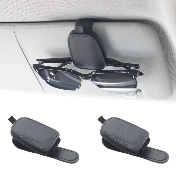 Yuoyar 2 Packs Sunglasses Holders For Car Visor – Magnetic Leather Sunglasses Holder And Ticket Card Clip – Car Visor Accessorie