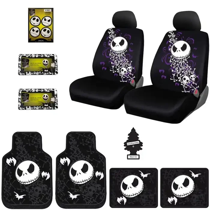 Yupbizauto New 10 Pieces Bundle Nightmare Before Christmas Jack Skellington Car Truck Suv Seat Covers Floor Mat Set With Little