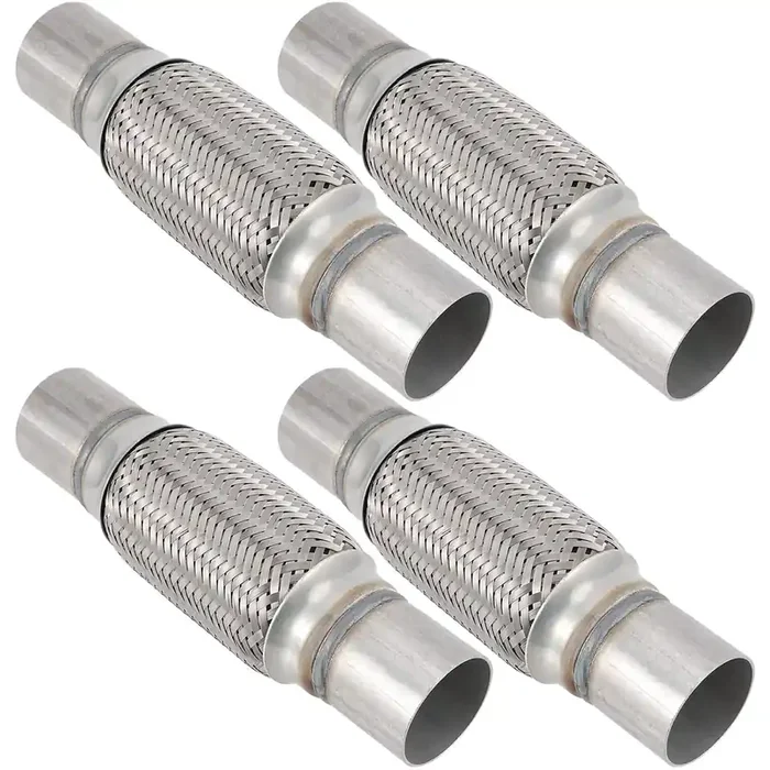 Zeonhak 4 Pack 2 X 6 Inches Stainless Steel Heavy Duty Exhaust Flex Pipe, Double Braid Exhaust Flex Tube, Overall Length 10 Inch