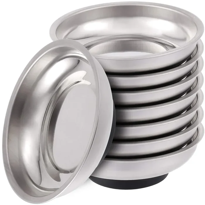 Zeonhak 8 Pack 3 Inches Magnetic Bowls, Round Magnetic Trays, Stainless Steel Magnetic Parts Tray Set For Gathering Bolts, Screw