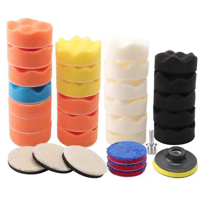 Zfe Drill Polishing Kit For Car, 3‘‘(80Mm) 32Pcs Car Foam Buffing Pads, Wool Pads Drill Buffing Pad, Wax Buffer Polisher Attachm