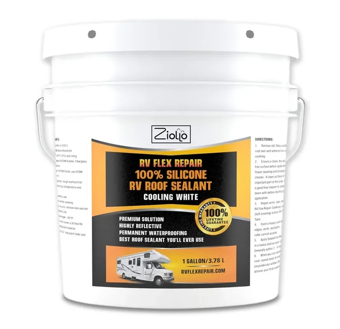 Ziollo Rv Flex Repair 100% Silicone Rv Roof Sealant – Premium Leak Repair & Waterproofing For Motorhomes, Trailers, And Campers – One Coat, No Priming Needed, 1 Gallon