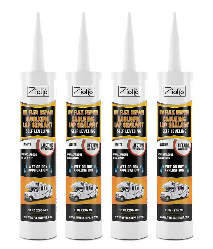 Ziollo Rv Flex Repair Caulking Lap Sealant – Self Leveling Epdm Sealant For Rubber Roofs On Motorhomes, Trailers, Campers (White, 4-10 Oz Tubes Of Rv Caulk)