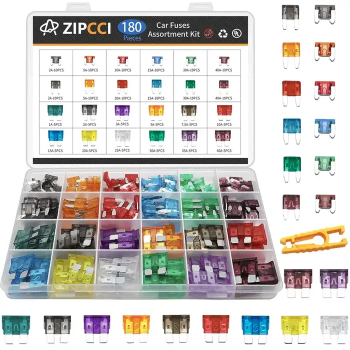 Zipcci Car Fuses Assortment Kit, 180 Pcs Standard & Mini & Low Profile Mini Fuse (1A/2A/3A/5A/7.5A/10A/15A/20A/25A/30A/35A/40Amp