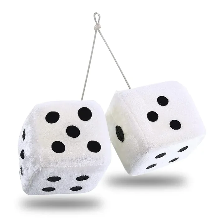 Zone Tech Pair Black And White Mirror Fuzzy Dice – 3 Pair Black And White Plush Car Decorative Hanging Mirror Fuzzy Dice Pair